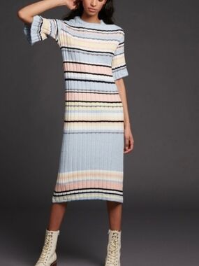 Maeve By Anthropologie Blue Striped Knit Maxi Sweater Dress